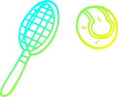 cold gradient line drawing cartoon tennis racket and ball png