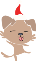 vlak kleur illustratie van een dansen hond vervelend de kerstman hoed png