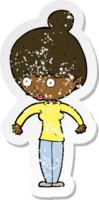 retro distressed sticker of a cartoon woman staring png