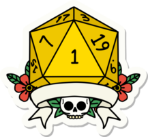 etiqueta engomada natural del rollo de dados d20 png