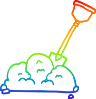 rainbow gradient line drawing cartoon shovel in dirt png