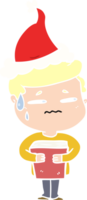 ilustração de cor plana de um menino ansioso carregando livro usando chapéu de papai noel png