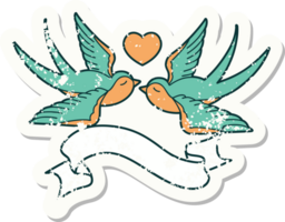 grunge sticker with banner of a swallows and a heart png