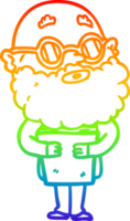 Dibujo de línea de gradiente de arco iris hombre curioso de dibujos animados con barba y anteojos png