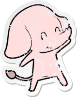 distressed sticker of a cute cartoon elephant png