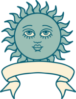 tatouage avec bannière d'un soleil avec visage png