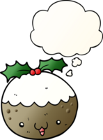 cute cartoon christmas pudding and thought bubble in smooth gradient style png