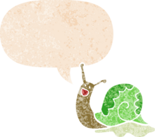 escargot de dessin animé mignon et bulle de dialogue dans un style texturé rétro png