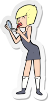 sticker of a cartoon woman applying lipstick png