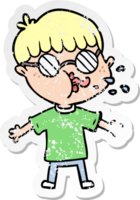 adesivo angosciato di un ragazzo cartone animato che indossa gli occhiali png