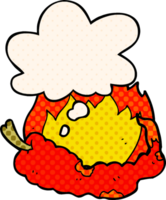 cartoon hot chili pepper and thought bubble in comic book style png