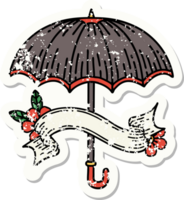 autocollant grunge avec bannière d'un parapluie png