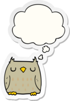 cute cartoon owl and thought bubble as a printed sticker png