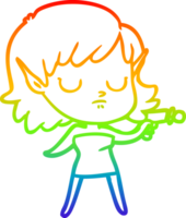 rainbow gradient line drawing cartoon elf girl png