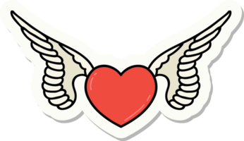 tatoeëren stijl sticker van een hart met Vleugels png