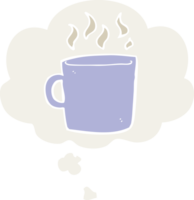 xícara de café quente de desenho animado e balão de pensamento em estilo retrô png