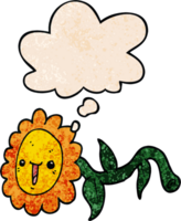 caricatura, flor, y, pensamiento, burbuja, en, grunge, textura, patrón, estilo png