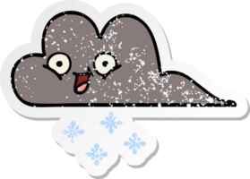 autocollant en détresse d'un nuage de neige de tempête de dessin animé mignon png