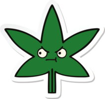 pegatina de una linda hoja de marihuana de dibujos animados png