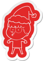 cartoon  sticker of a curious boy wearing santa hat png