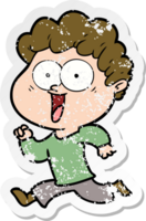 distressed sticker of a cartoon happy man png