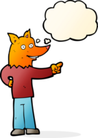cartoon fox man pointing with thought bubble png