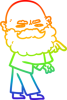 Dibujo de línea de gradiente de arco iris hombre de dibujos animados con barba frunciendo el ceño y señalando png