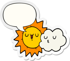 cartoon zon en wolk en tekstballon sticker png