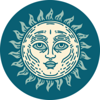 tattoo style icon of a sun with face png