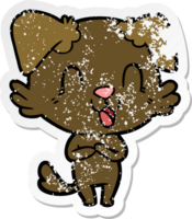 distressed sticker of a laughing cartoon dog png