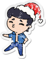 christmas distressed sticker cartoon of kawaii boy png