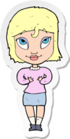 sticker of a cartoon woman gesturing at self png