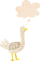 pássaro de desenho animado e balão de pensamento em estilo retrô texturizado png