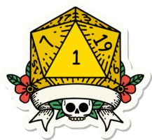 adesivo de rolo de dados natural um d20 png