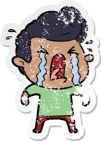 distressed sticker of a cartoon crying man png