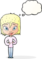 cartoon satisfied woman with thought bubble png