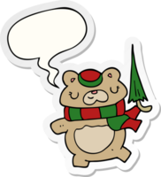 cartoon bear and umbrella and speech bubble sticker png