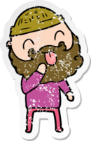 distressed sticker of a man with beard sticking out tongue png