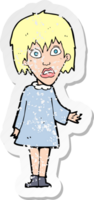 retro distressed sticker of a cartoon shocked woman png