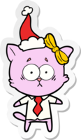 sticker cartoon of a cat wearing santa hat png