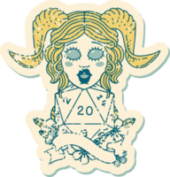 tiefling with natural twenty dice roll illustration png