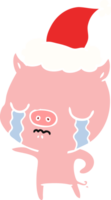 ilustração de cor plana de um porco chorando usando chapéu de papai noel png