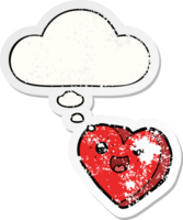 heart cartoon character and thought bubble as a distressed worn sticker png