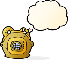 cartoon old deep sea diver helmet with thought bubble png