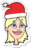 sticker of a cartoon woman ready for christmas png