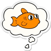 Cartoon Fisch und Gedankenblase als bedruckter Aufkleber png