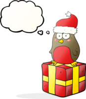 thought bubble cartoon robin on present png