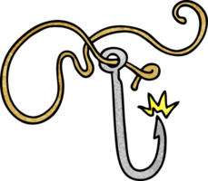 textured cartoon doodle of a sharp fishing hook png