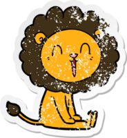 autocollant en détresse d'un dessin animé de lion riant assis png