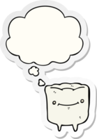 cartoon happy tooth and thought bubble as a printed sticker png